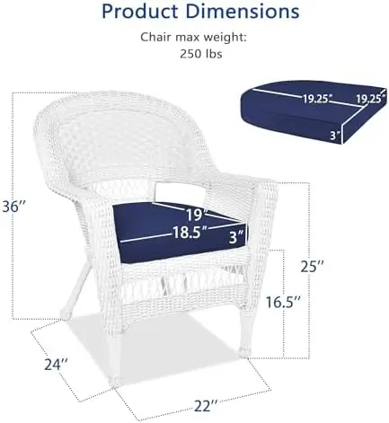 Wicker Chair with Blue Cushion, Set of 2, White/W00206-