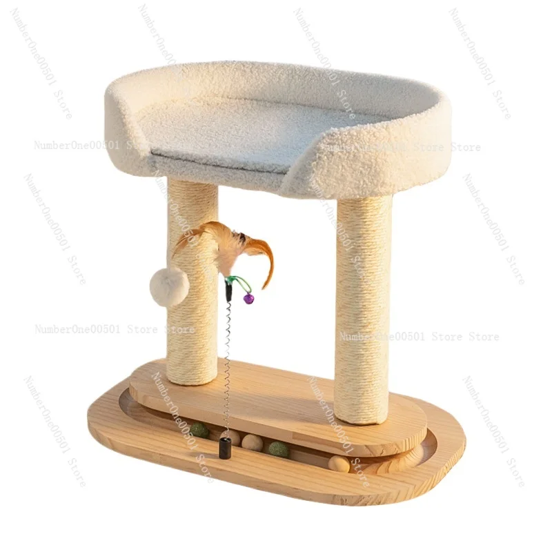 Rotating Cat Tree Tower with Plush Condo Scratching Posts Multi Level Playground for Indoor Cats