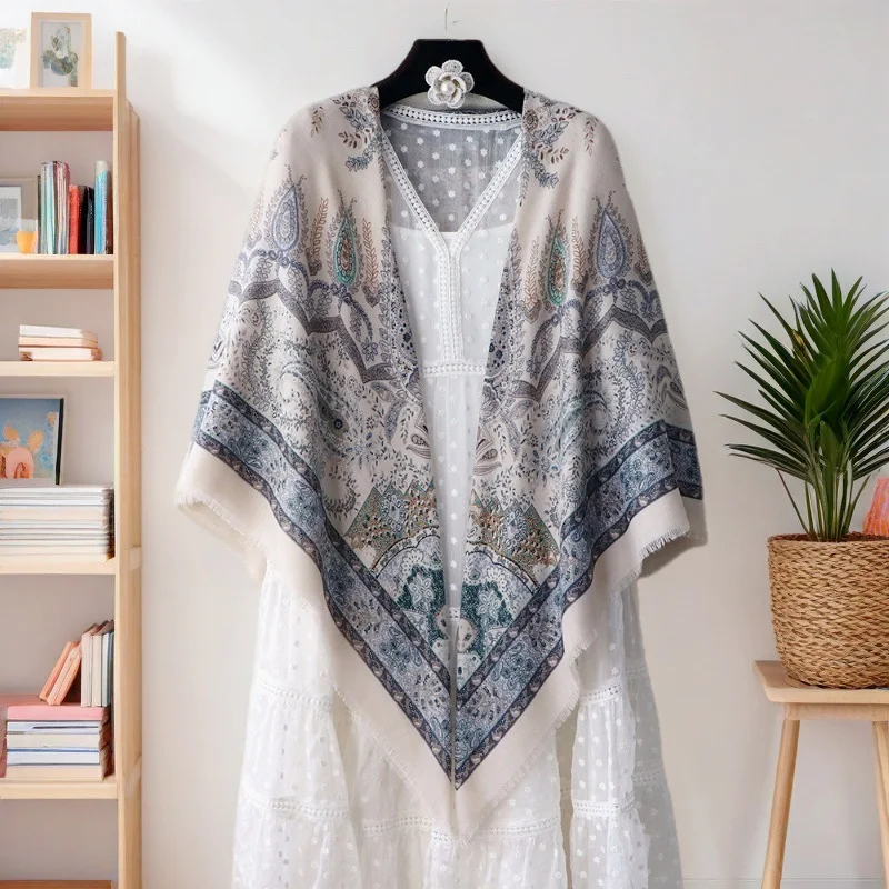 

New Scarf Women's Summer Sunscreen 130cm Large Square Thin Silk Air Conditioner Shawl Outside The Room