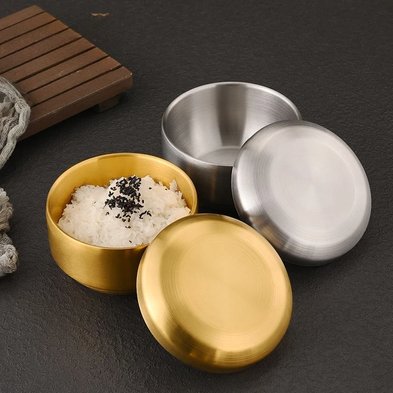 Tazón coreano Bibimbap de doble capa de acero inoxidable con tapa, tazón creativo para sopa, tazón coreano para kimchi para niños, 1 unidad