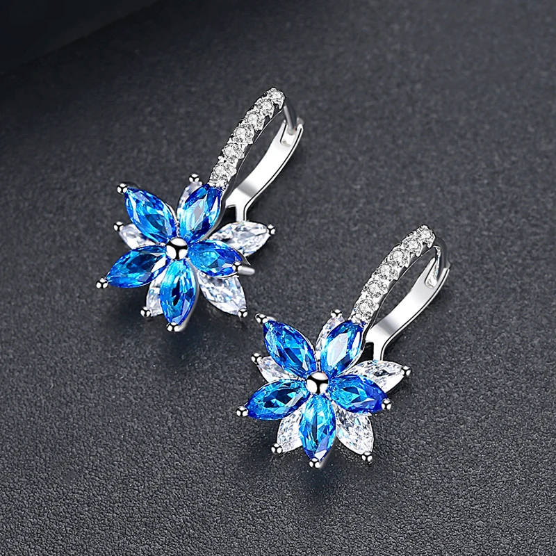 LUOTEEMI Charms Cubic Zircon Luxury Rainbow CZ Stones Flower Stud Earrings for Kids Korean Fashion New Trend Jewelry Girl Gift