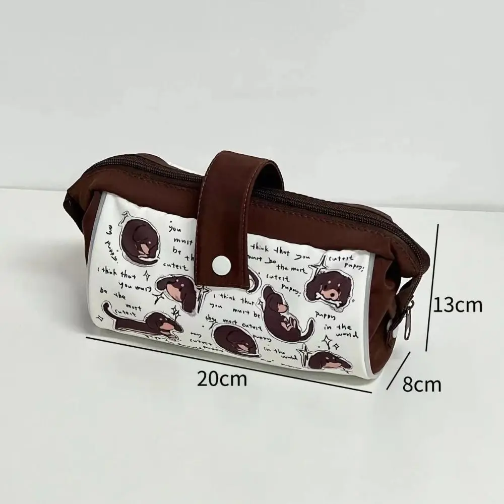 Cartoon Print Leuke Hond Pen Tas Creatieve Grote Capaciteit Cartoon Kat Etui Rits Flip Cover Snaps Briefpapier Opbergtas