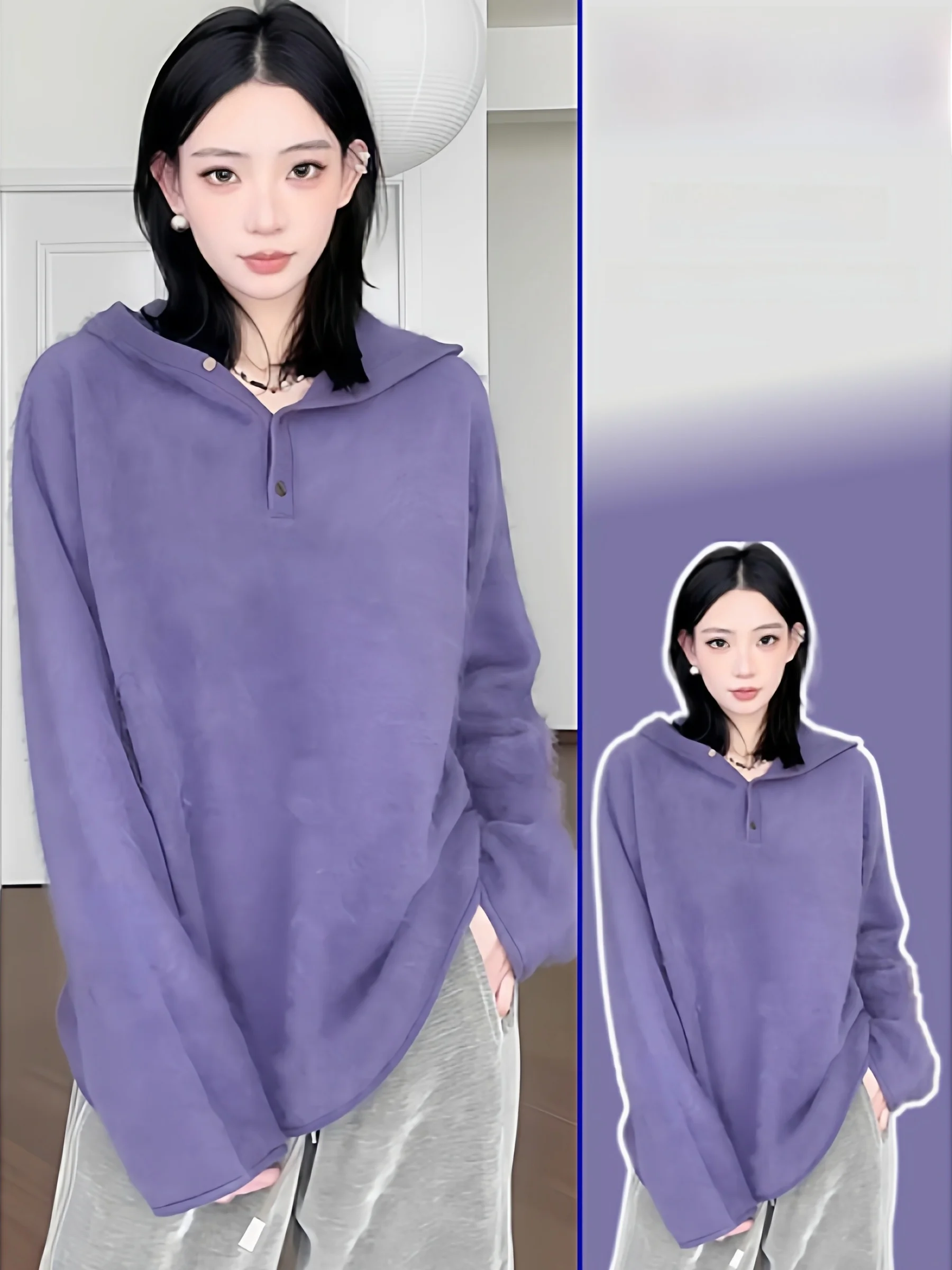 

plus Size Soft And Comfortable Knitted Sweater Casual Loose Sle Women's Purple Hoodie Spring Autumn New Arrival for plus Si...