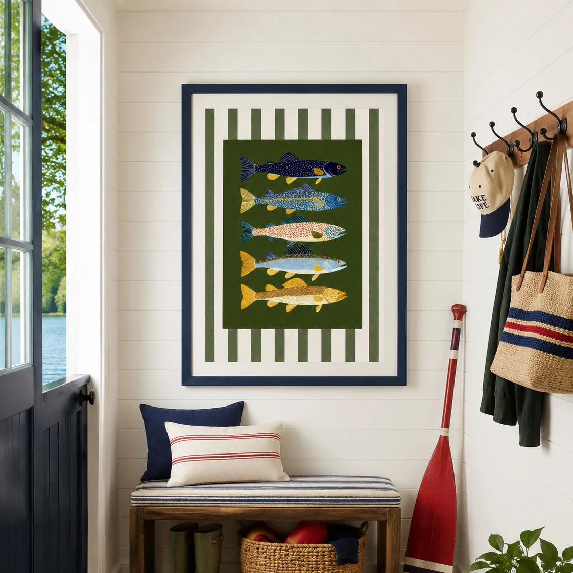 1pc frameless,Vintage Lake House Fish Wall Art Print Colorful Trout Poster for Lake Cabin Wall Decor Cottage Fish Print Decor Po