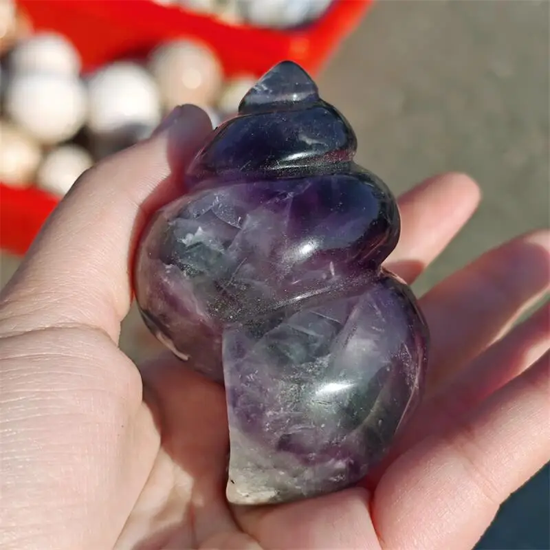 Natural Fluorite Seashell Carving Healing Reiki Figurine Crystal Carving Statue Crafts Home Decorat Gift 1PCS view 4
