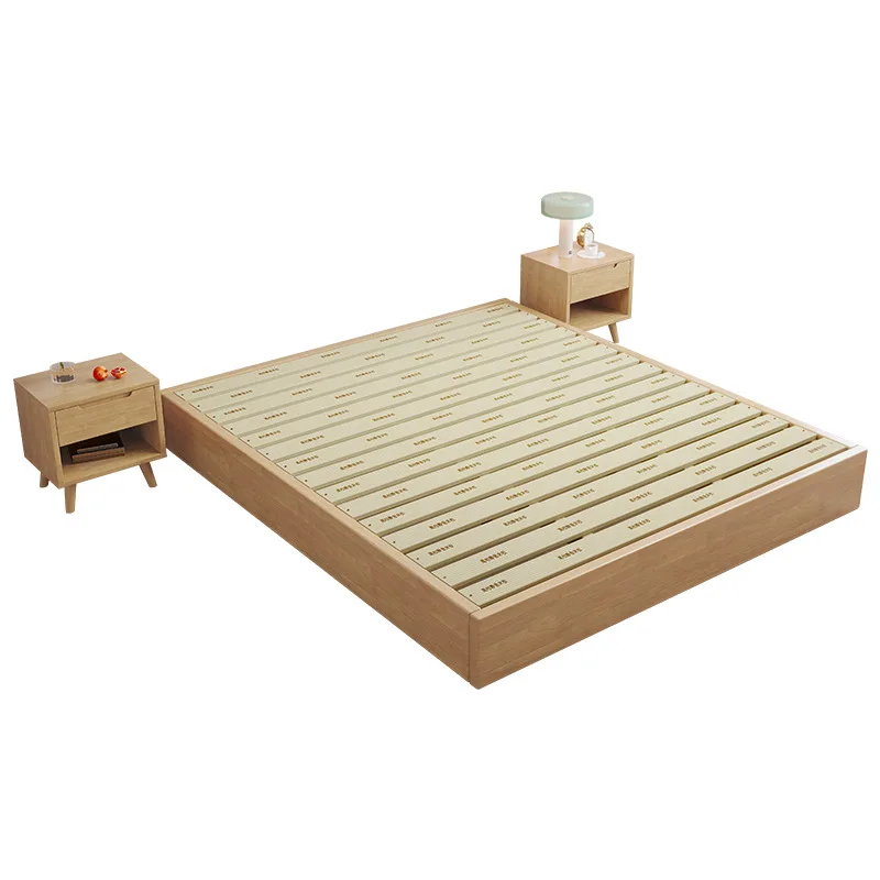 

All solid wood frame tatami row skeleton bed, modern simple homestay flush bed