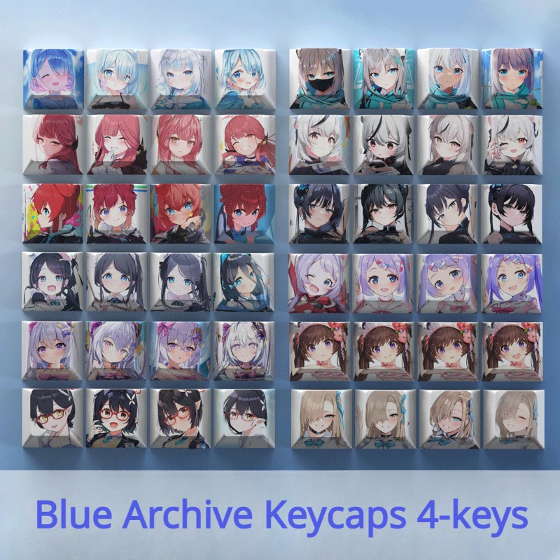 Custom Blue Archive Keycaps 4 Keys Combination PBT Sublimation Cartoon Animation Cherry Profile Mechanical Keyboard Accessories