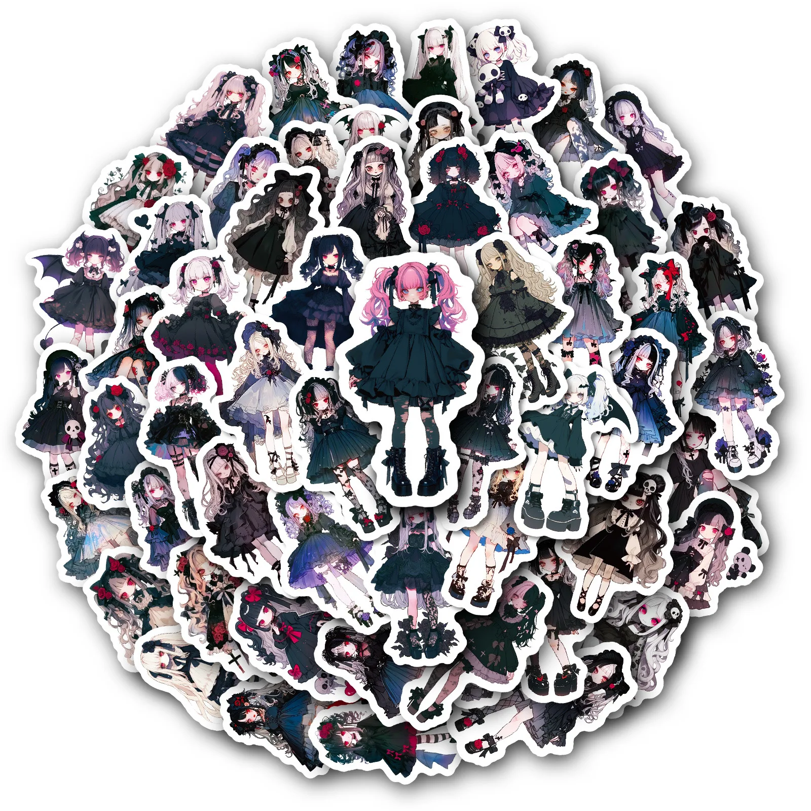 56PCS Gothic Cartoon Stickers Cute Lolita Little Girl Graffiti Decoration DIY Kids Toys Laptop Guitar Car Bike Skateboard Decals
