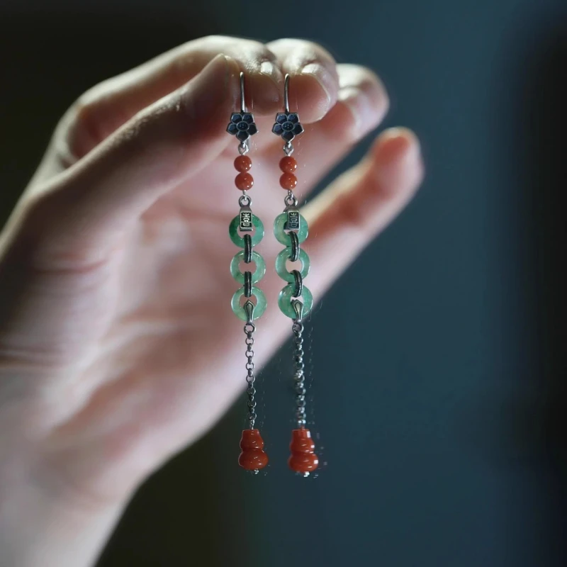 

Chinese Retro Style Jade Pulp South Red Long Tassel Women's Earrings Classical Accessories