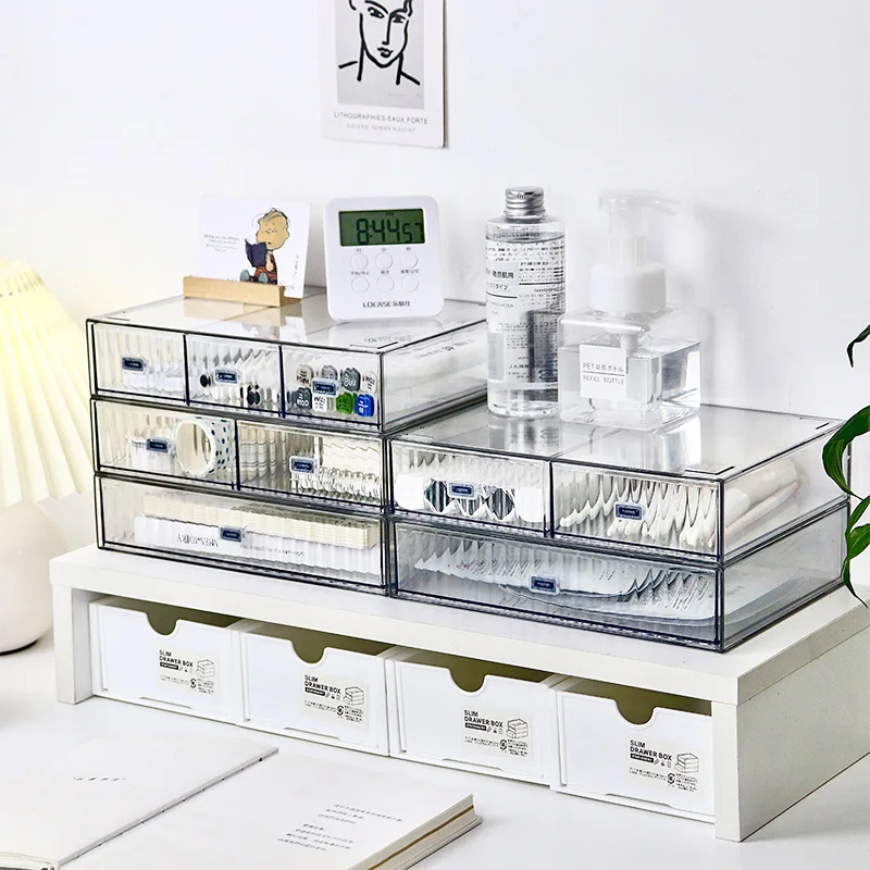 Stapelbare Schmuck Make-up Schublade, 3 Palast Gitter Desktop-Kombination Briefpapier Aufbewahrung sbox Bücher Dateien staub dichte Organisatoren