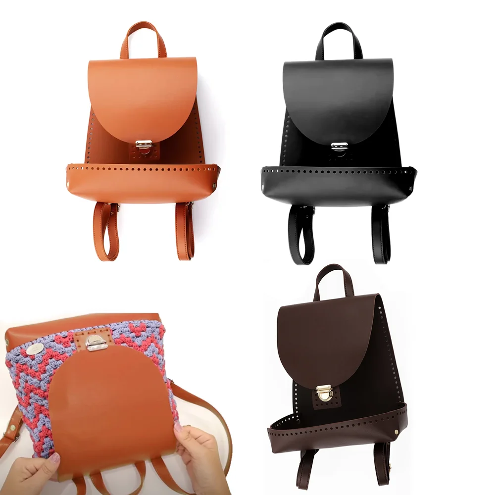 DIY Leather Knitting Backpack Bag Accessories Adjustable Shoulder Bag Strap Bag Bottm With Hardware Black Brown Woven Bag Kit