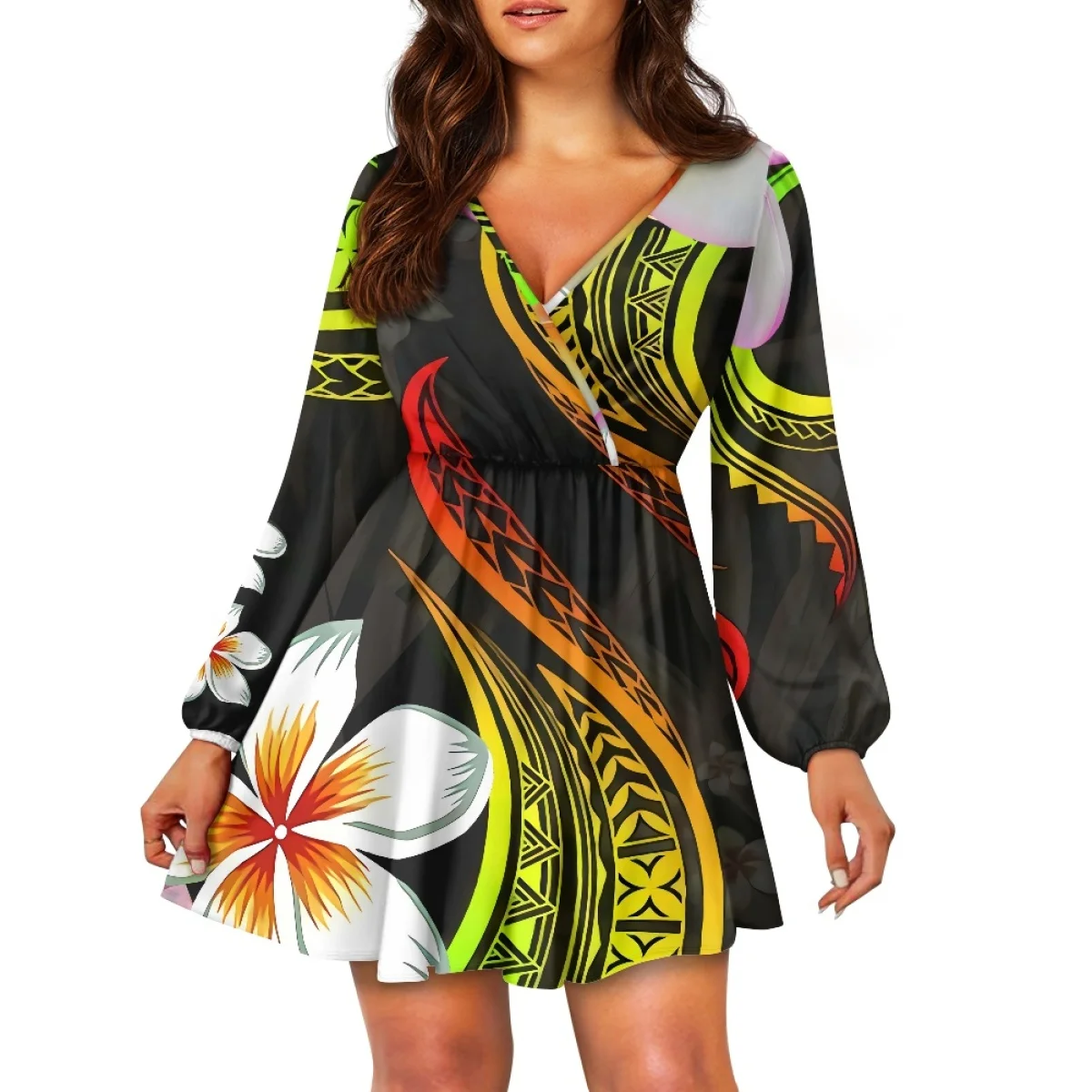 Teal polinésia design tribal vestido com decote em v samoa puletasi plus size vestido feminino com decote em v estilo ilha personalizado