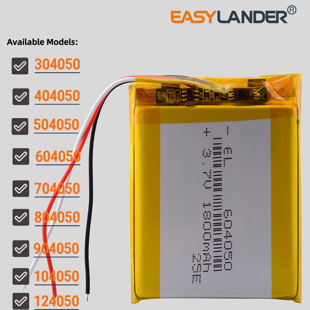 3-Wires 304050 404050 504050 3.7V 1500mAh 604050 704050 804050 904050 104050124050 Lipo Lithium Li-ion Polymer Battery