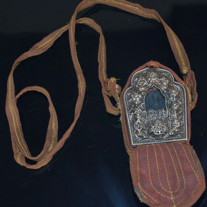 Auspicious Eight Treasures Of Dharma Instruments, Silver Gahu Box Pendant, Buddhist Shrine Accessory, Clay -Tsa Buddha St