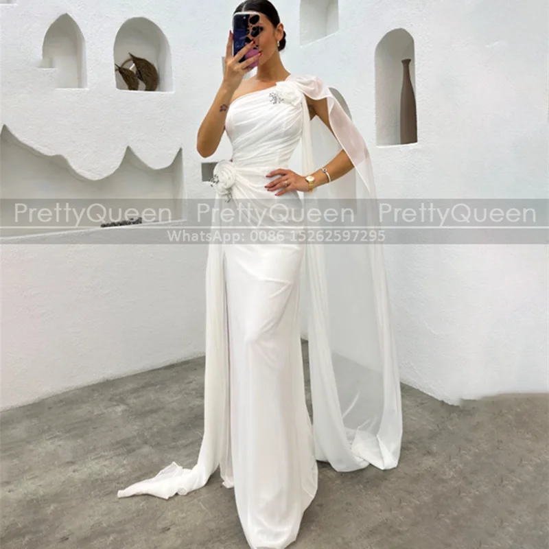 원 숄더 긴 이브닝 드레스 시스 사이드 스플릿 꽃 쉬폰 맞춤형 댄스 파티 드레스 여성용 파티