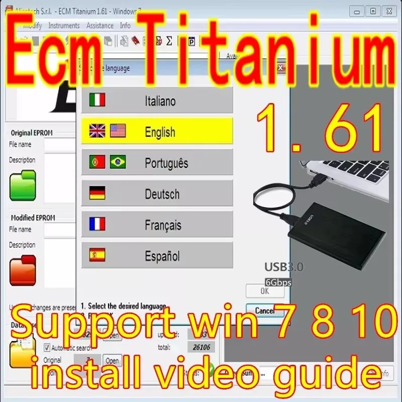 Winols 4.7 + ECM TITANIUM 26100 ECU Programming Tool Software+ 93GB Damos Files + Immo Service Tool V1.2+Leaning Video Guid