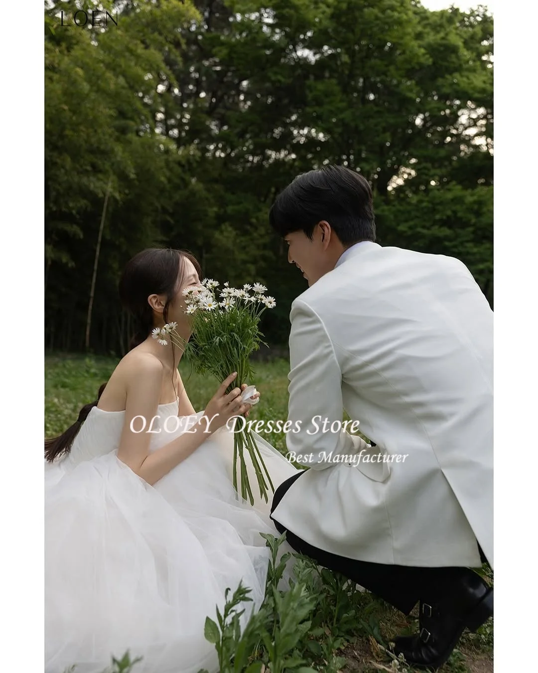 OLOEY-vestidos de novia coreanos sin tirantes, sesión de fotos, vestido largo de tul suave, vestidos de novia con corsé en la espalda, personalizado, Garona
