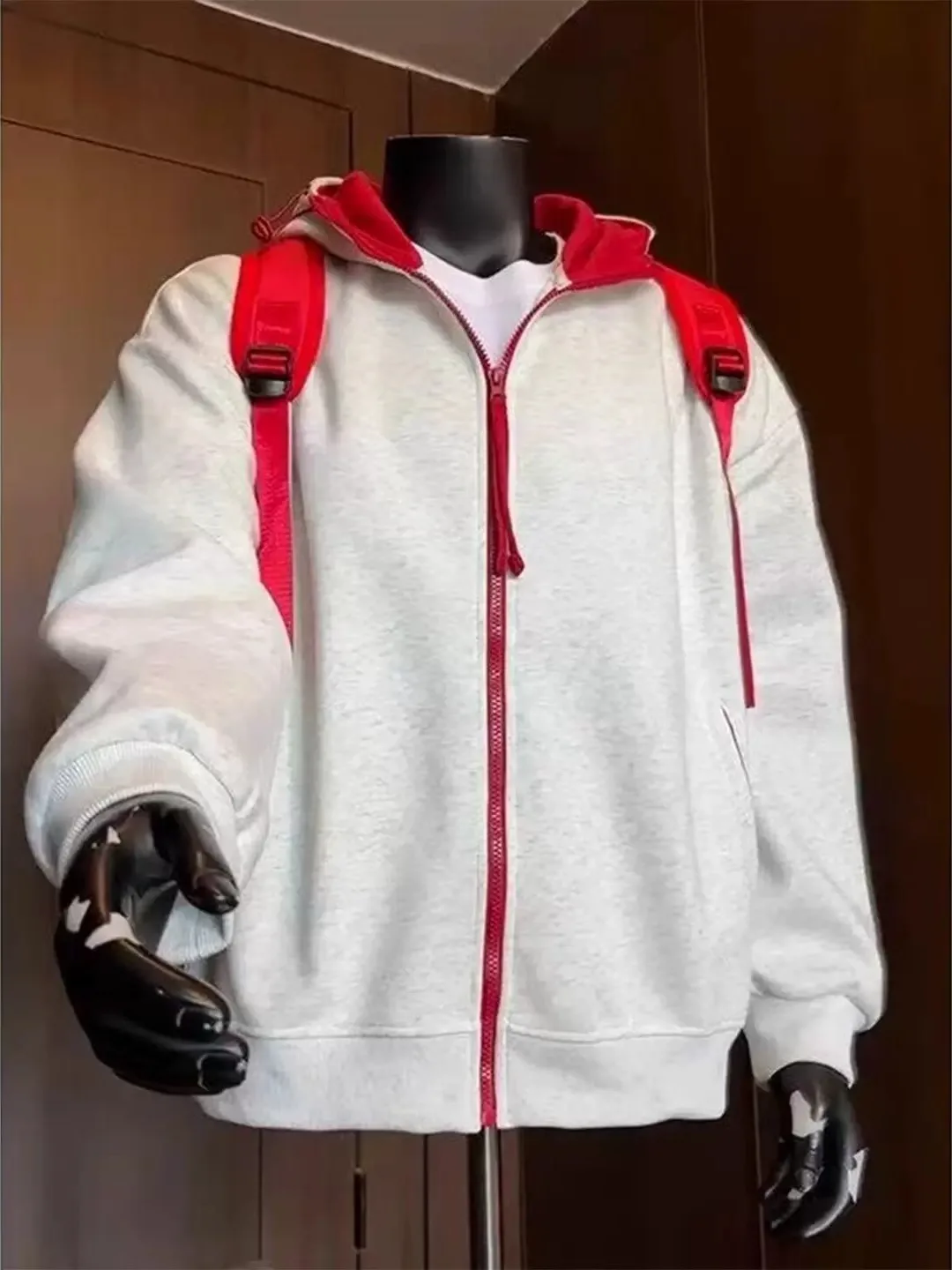 Retro American Zipper Hoodie Cardigan Men's Autumn Loose Cleanfit Couple's Hooded Jacket Color Block Design Breathable Long S...