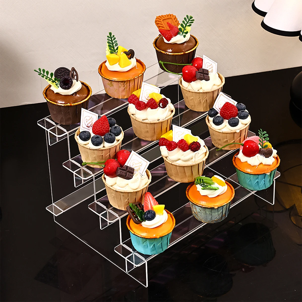 1pc transparent acrylic stepped dessert display rack perfume display rack is suitable  shop cupcakes jewelry lipstick organizer