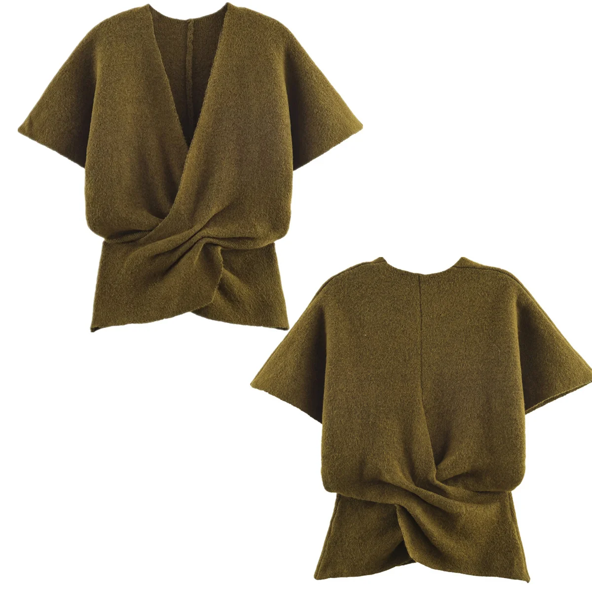 

Maxdutti French Fashion Lady Woman Clothes V-neck Olive Green Elegant Knitted Tops Women's Sweater Knitwear Woman Clothing