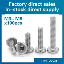 100pcs/lot 304 Stainless Steel Large Flat Hex Hexagon Socket Head Allen Screw Furniture Screw Connector Joint Bolt M3 M4 M5 M6