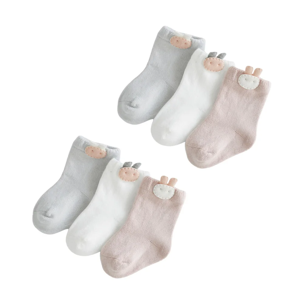 

6pcs 3 Pair Baby Socks XS Size Newborn Boy Breathable Cotton Cartoon Anti-Slip Soft Durable Elastic Spring Autumn Wear