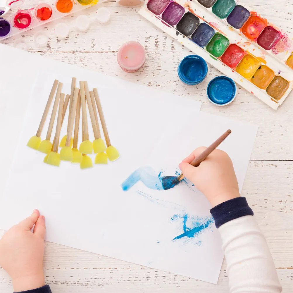30 pinceles redondos de esponja para pintar para niños, herramientas con mango de madera, esponjas de pintura suaves y seguras, manualidades Diy para niños