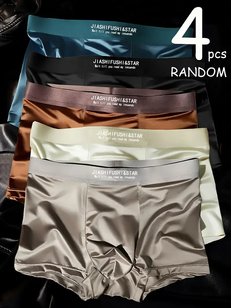 

4PCS Random Smooth Men's Flat Corner Pants Men's Luxurious High-quality Boxing Pants Men's Comfortable Skin Friendly Shorts