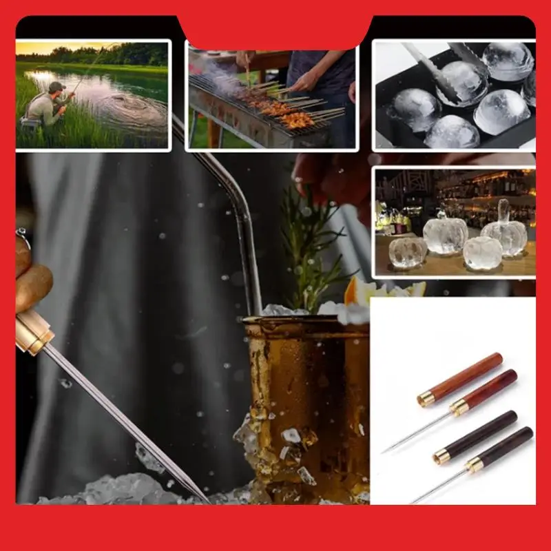 Stainless Steel Ice Picks With Safety Cover Ice Cone Non-Slip Wooden Handle For Easy To Grip