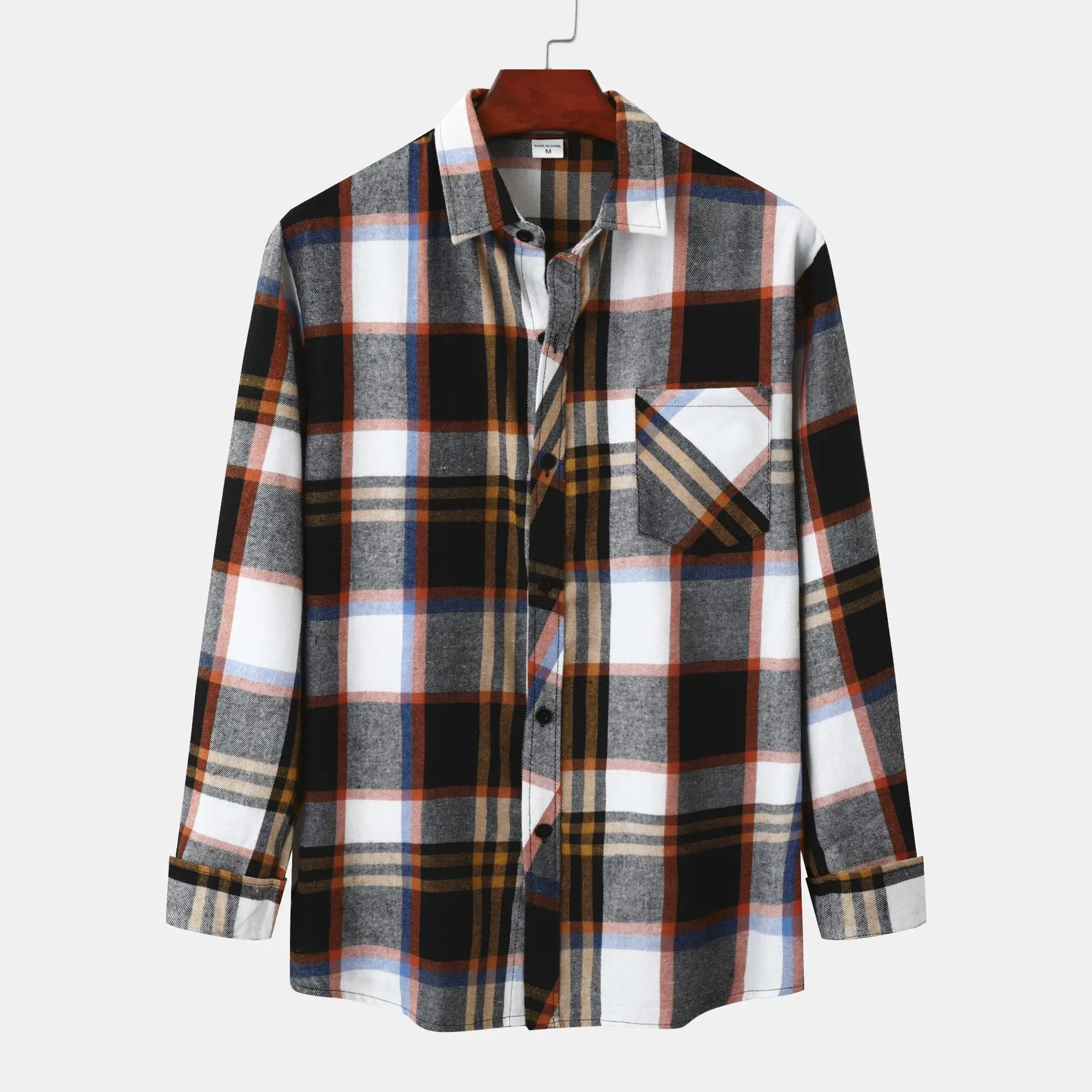 

Men's fashion, European and American fashion, checkered design, high-quality long sleeved shirt, casual button top, street wear