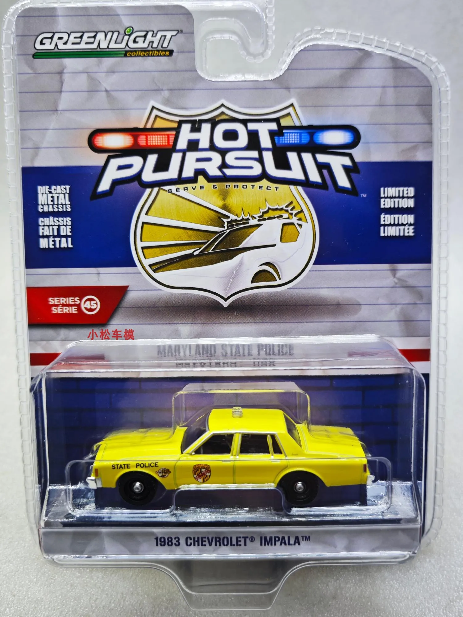 

Green Light 1:64 Heat Tracking Series 45 - 1983 Impala - Коллекционная модель полицейского автомобиля штата Мэриленд из литого сплава