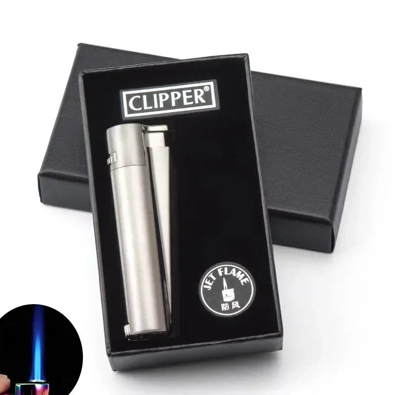 Nieuwe Clipper Spades Een Draagbare Slijpschijf Flint Opblaasbare Aansteker Metalen Vuurloze Butaangas Jet Aansteker met Geschenkdoos