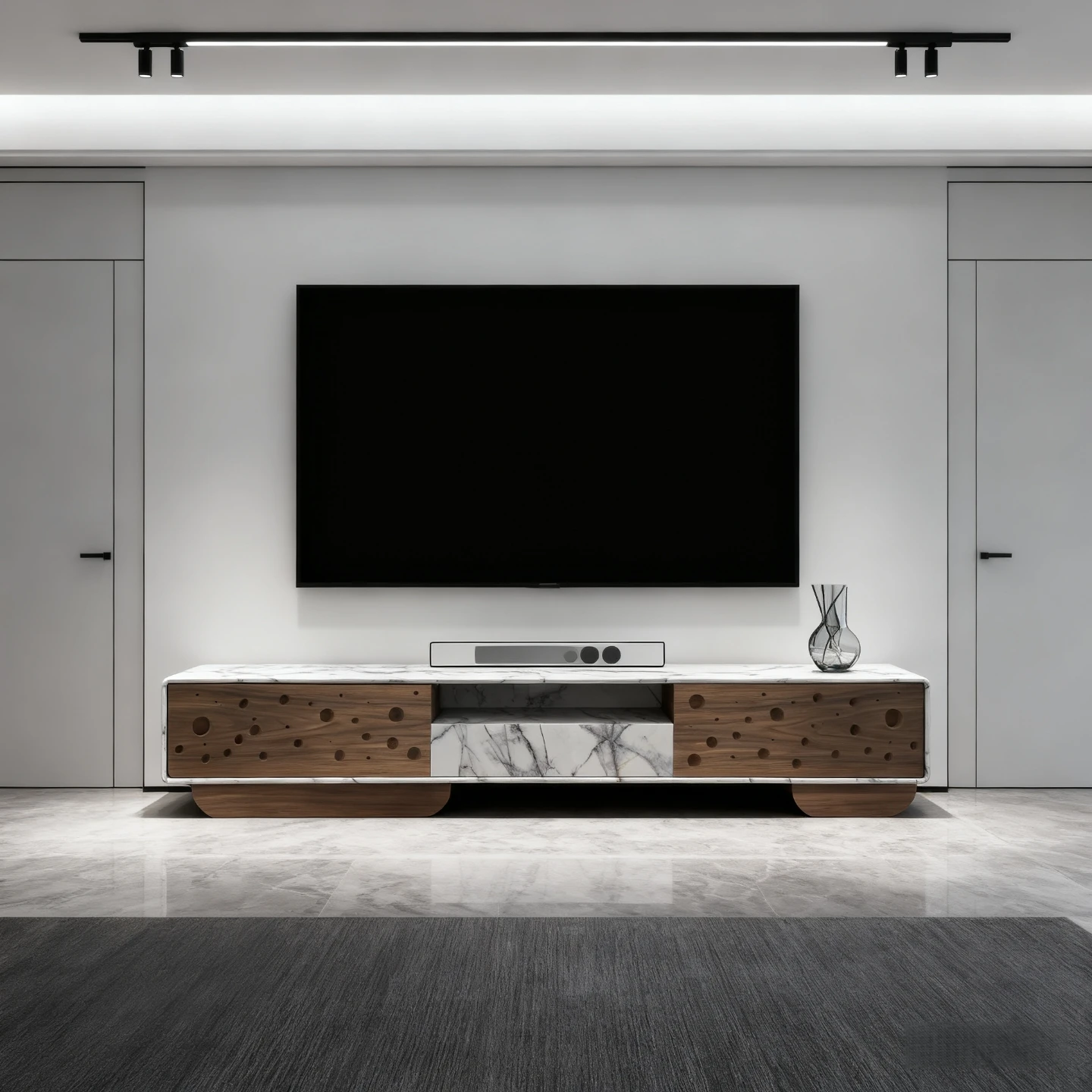 Natural Marble TV Stand, Modern Minimalist Living Room Storage Cabinet & Tea Table, Customizable Villa TV Bench