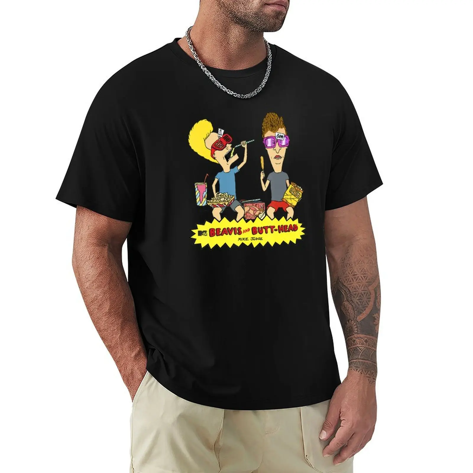Cartoon Funny Nachos On The Couch T-Shirt Plus Size Solid Color T-Shirt