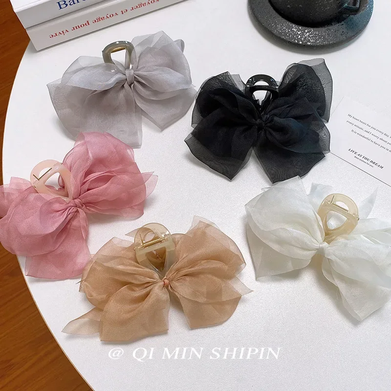 Summer Elegant Women's Chiffon Bow with Large Hair Volume Grab Clip Girl's Back Brain Fashion Sweet Hair Clip Accessories