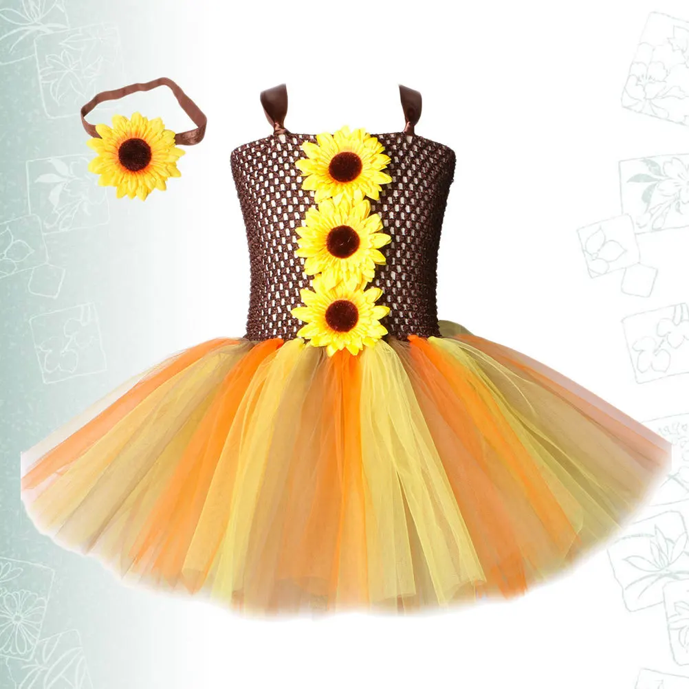 

1 шт., праздничное платье на Хэллоуин для девочек, От 10 до 12 лет, креативный марлевый костюм с подсолнухом, костюм для пугала, комплект одежды для выступлений, косплей