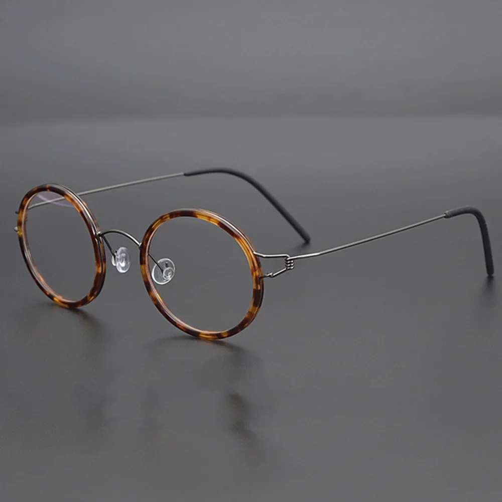 Danish titanium alloy eyeglass frame without screws, ultra light retro round glasses, handmade designer Korean style