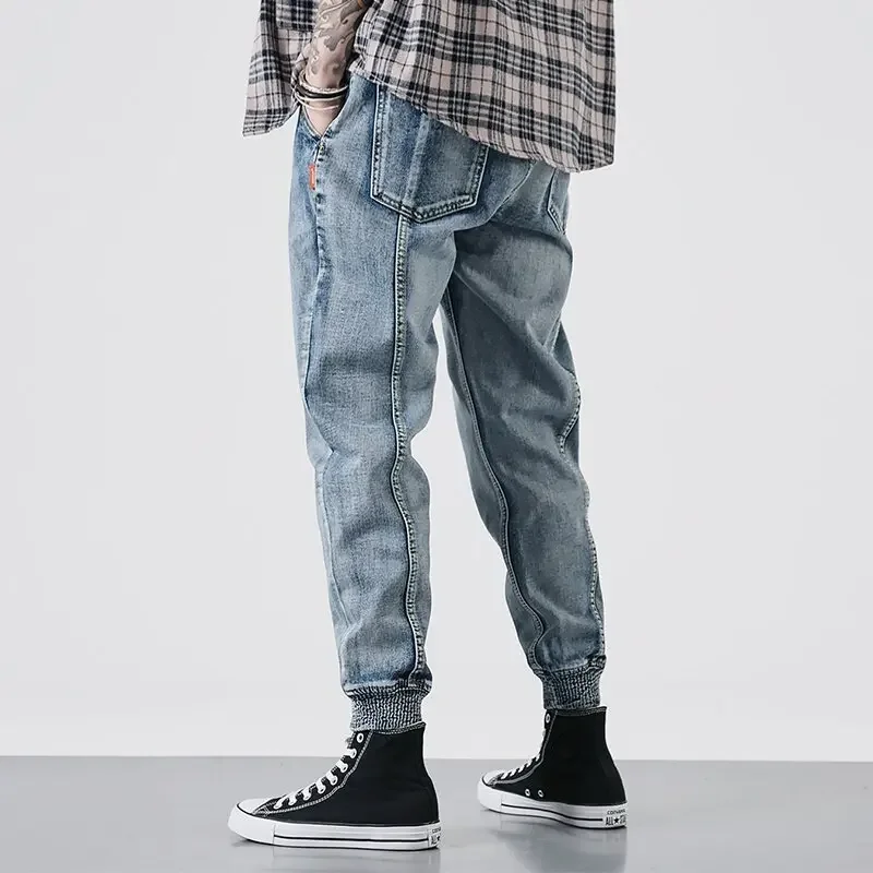 Plus Size 28-42 Men Jogger Jeans Spring Autumn Winter Fashion Casual Slim Loose Drawstring Elastic Long Denim Harem Pants