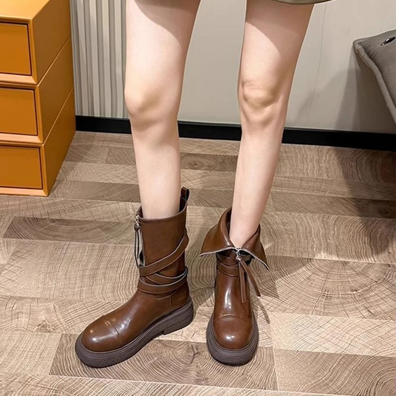 Women Mid Calf Boots 2026 Western Cowboy Boots Vintage Rider Equestrian Knee High Boots Height Increasing Autumn Winter Shoes