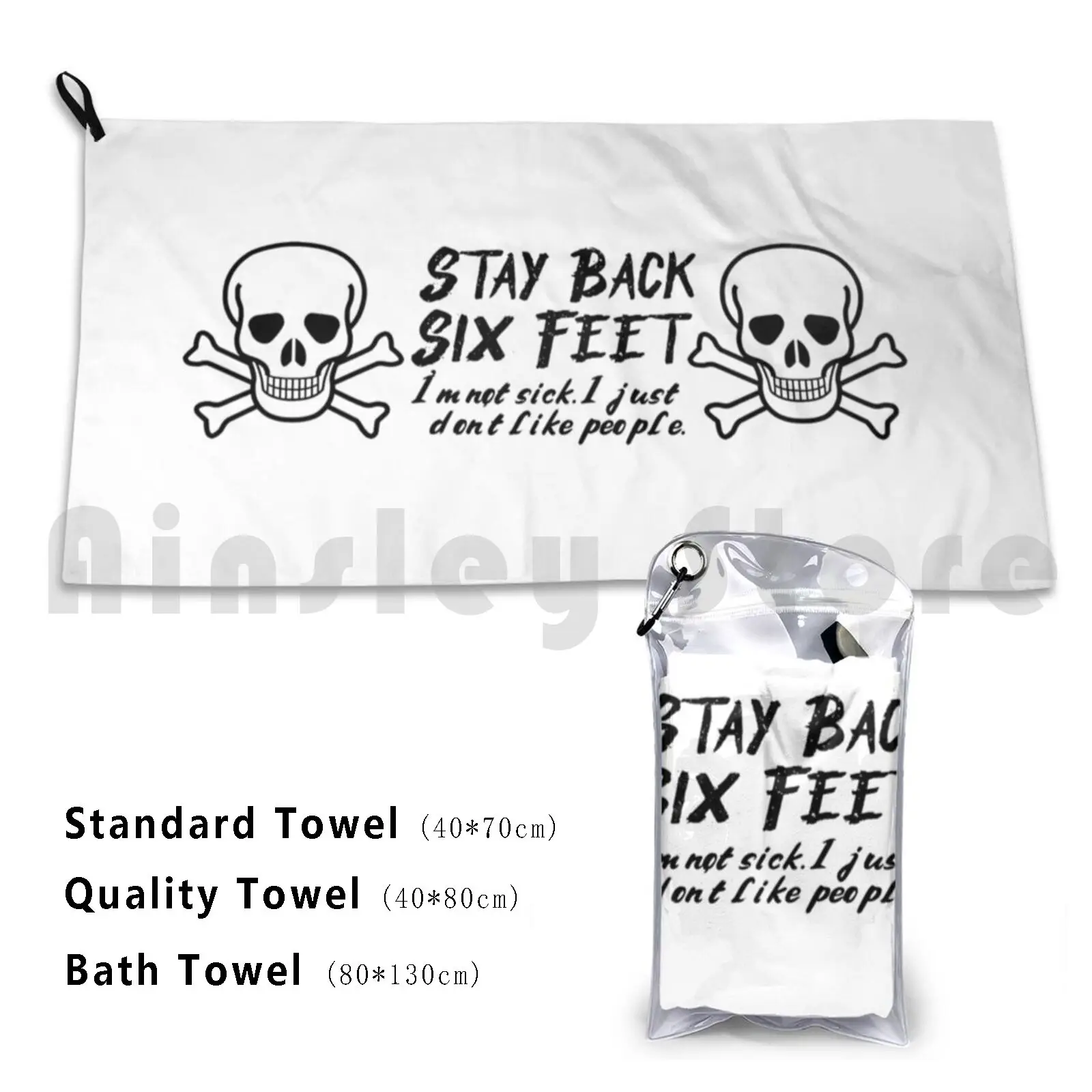 Stay Back Six Feet Skulls Black Bath Towel Beach Cushion Stay Back Social Distancing I Dont Like People