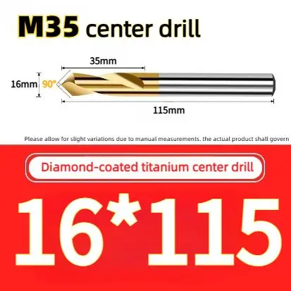 Extra Large Diameter 16mm 90 Deg Industrial Center Drill M35 HSS Titan Coated for Heavy Machinery Processing