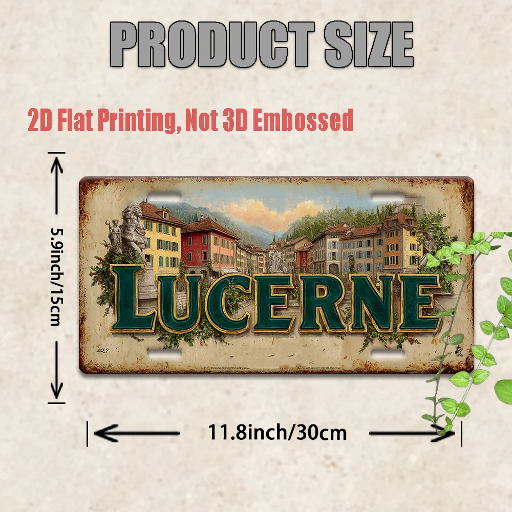 2D Flat Vintage Metal Sign from Luxembourg Measuring, Featuring Rustic Decor with a Swiss Alps Landscape.This Durable Aluminum