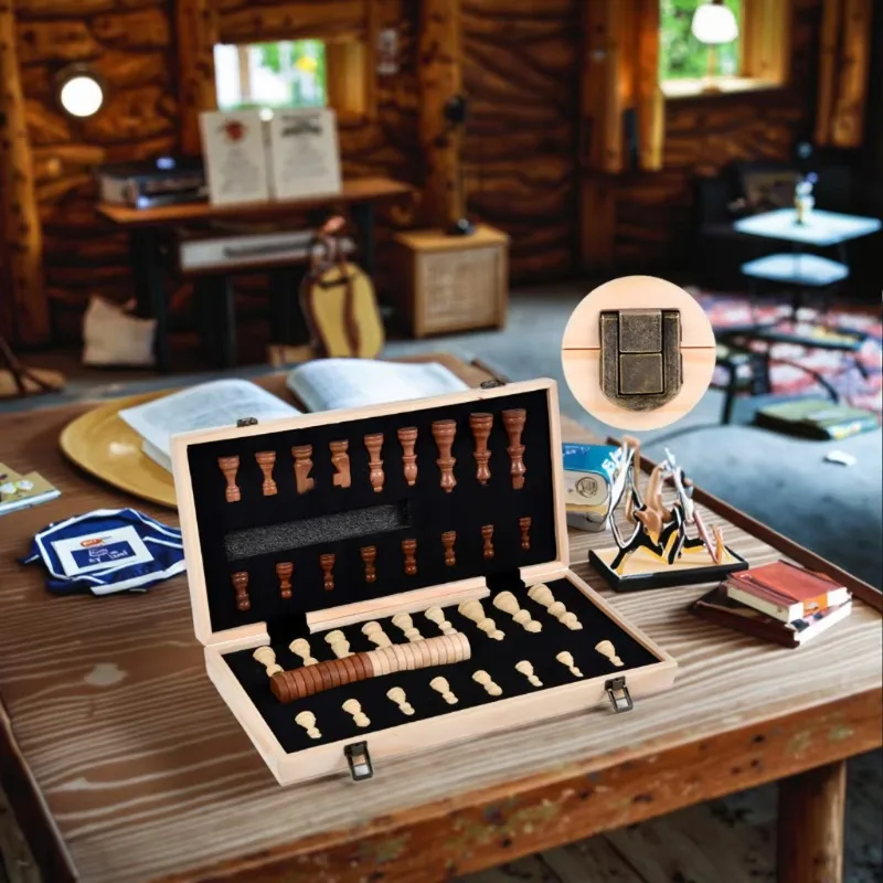 

Handmade 15 Inch 2-in-1 Wooden International Chess Checkers Board High Portable Folding Design Silicone Pieces for