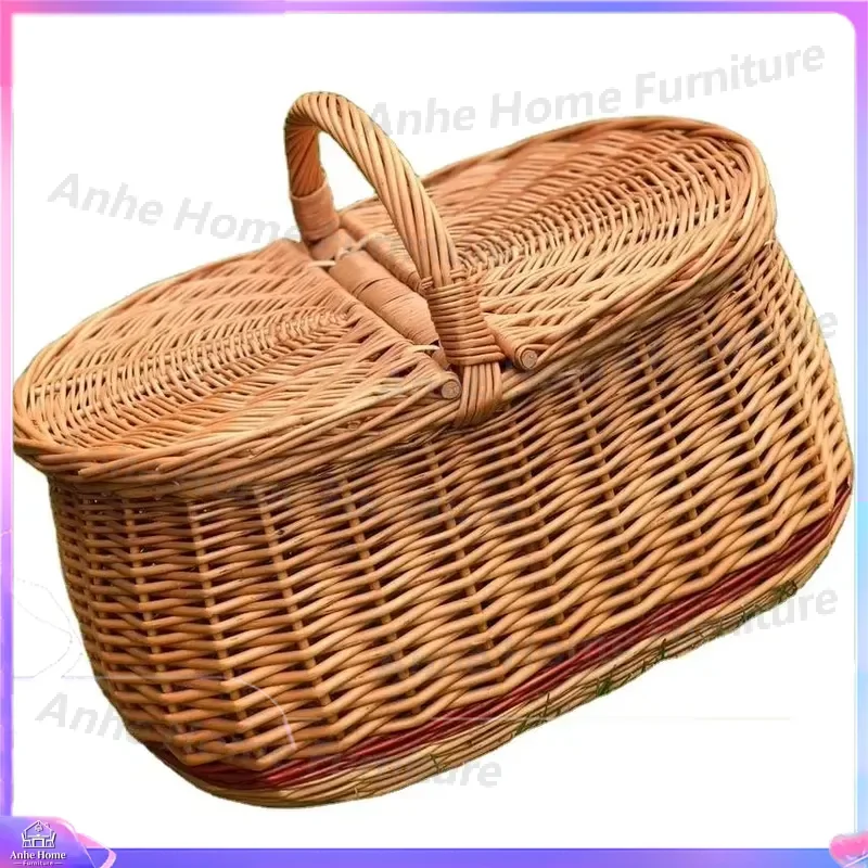 Wicker Storage Basket with Lid Large Rattan Laundry Hamper Foldable Organizer Bin for Home Bedroom Living Room Decor Gift