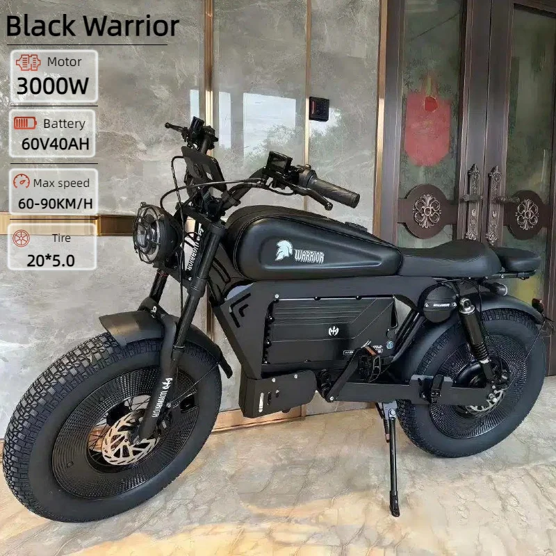 Adult Electric Bike Black Warrior 3000W Motor 60V45AH Battery 90KM/H Electric Bicycle 20*5 inch Tire Off-Road All-Terrain E-Bike image 1