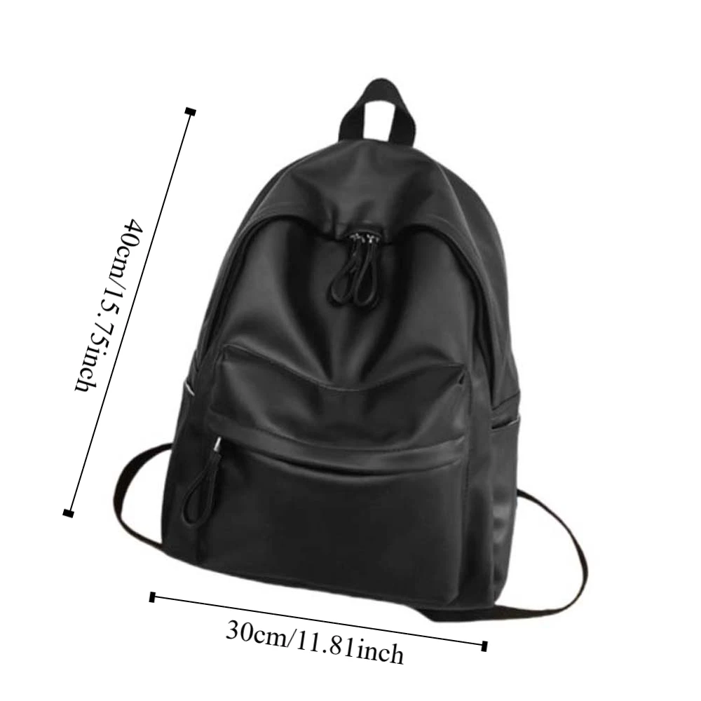 Daypack PU Leather Backpack Solid Color Large Capacity Student School Bag Adjustable Straps Portable Unisex Couple Backpack