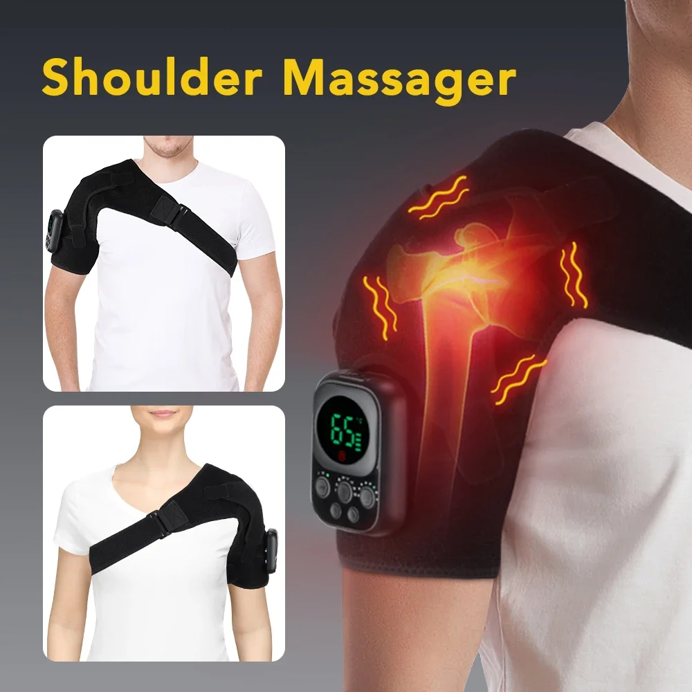 Heated Shoulder Massager 8 Modes 10‑Level Vibration Massage 6‑Gear 5000mAh Detachable Host Button & APP Control New‑Style Buckle