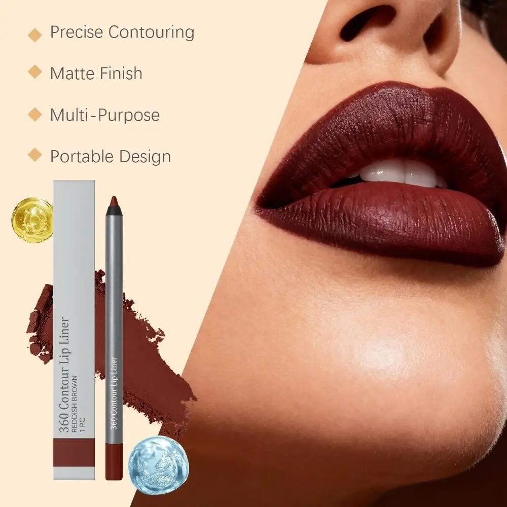 Delineador labial fosco de veludo marrom vermelho, lápis labial à prova d'água de longa duração, sem manchas, desenvolvimento de cores, maquiagem labial