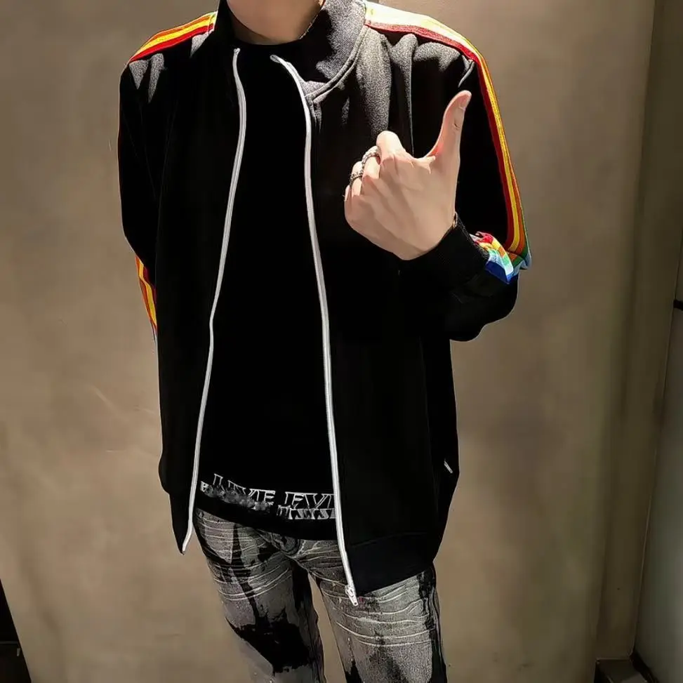 

Повседневный воротник-стойка Angel Jaet с радужными полосками и воротником-стойкой Spor, мужские и женские весенне-осенние модные полиэфирные волокна