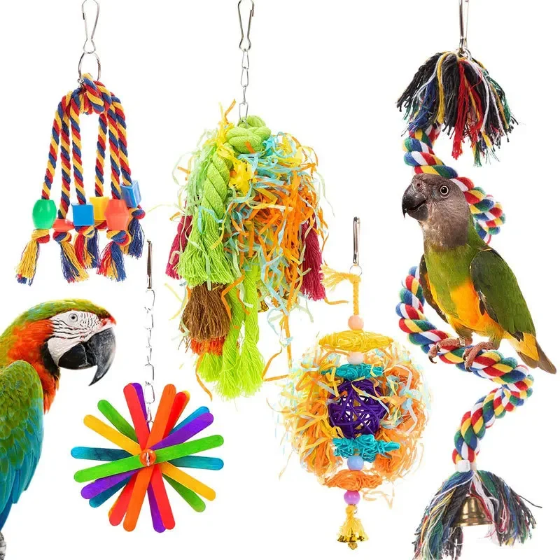 

5PS ombination Parrot Bird Toys Accessories Articles Parrot Bite Pet Bird Toy For Parrot Training Toy Swing Ball Bell Standing